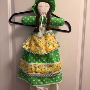 Handmade Green and Yellow Polka Dot Doll Hanger Storage